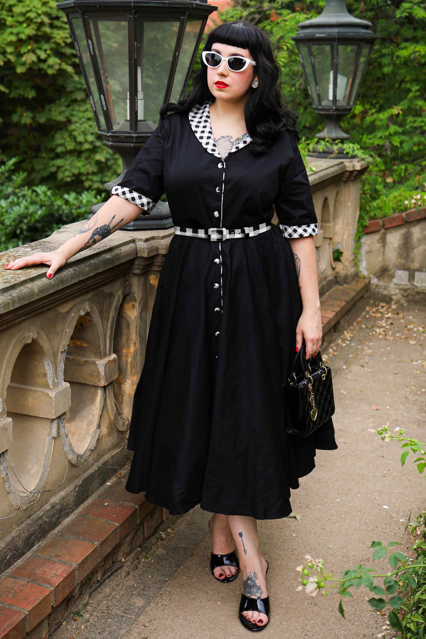 Mollie Black Full Circle Shirt Dress With Gingham