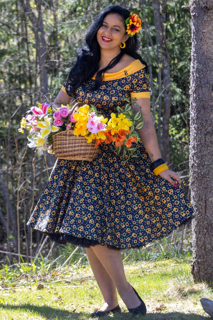 Darlene Black Sunflower Swing Dress