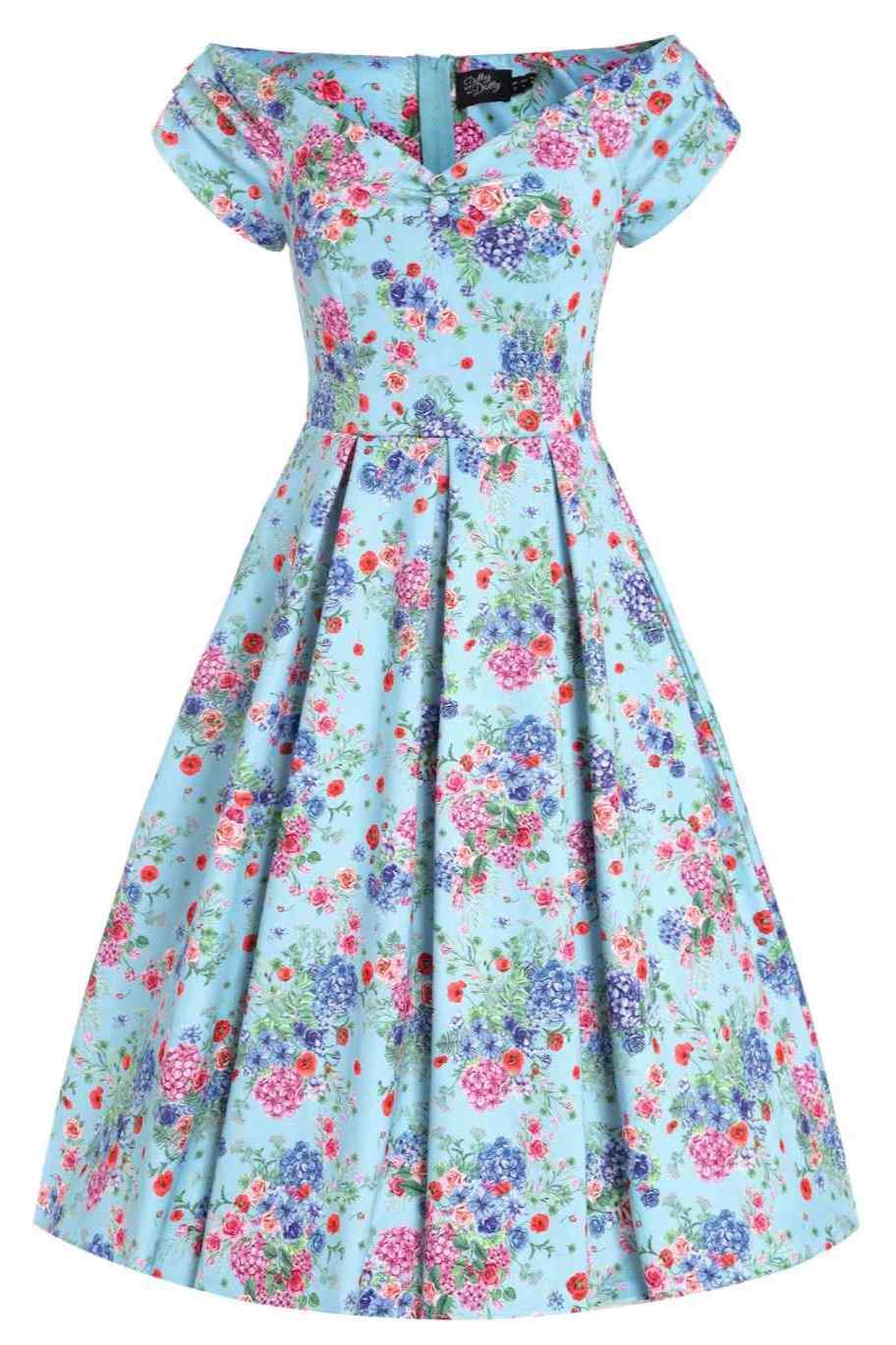 Lily Blue Hydrangea Off Shoulder Dress In Cotton