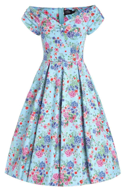 Lily Blue Hydrangea Off Shoulder Dress In Cotton