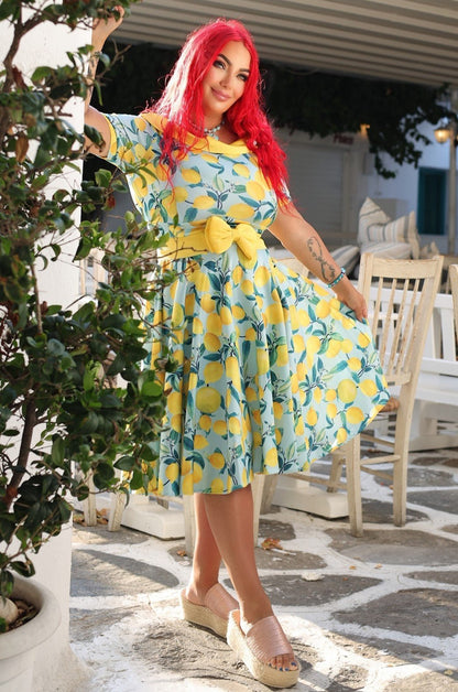 Darlene Blue Lemon Flared Dress