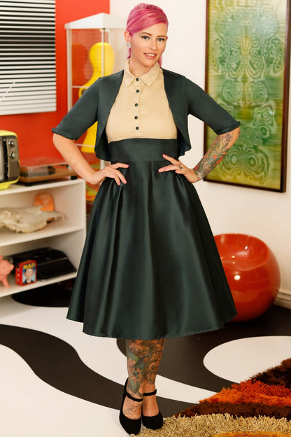 Lisa Button Up Shirt Dress in Cream and Dark Green