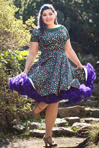 Darlene Cat & Plant Dress In Dark Green