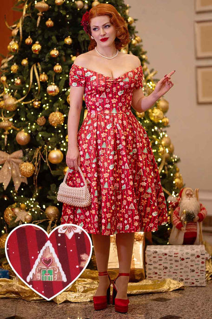 Lily Christmas Gingerbread Cookie Off Shoulder Dress