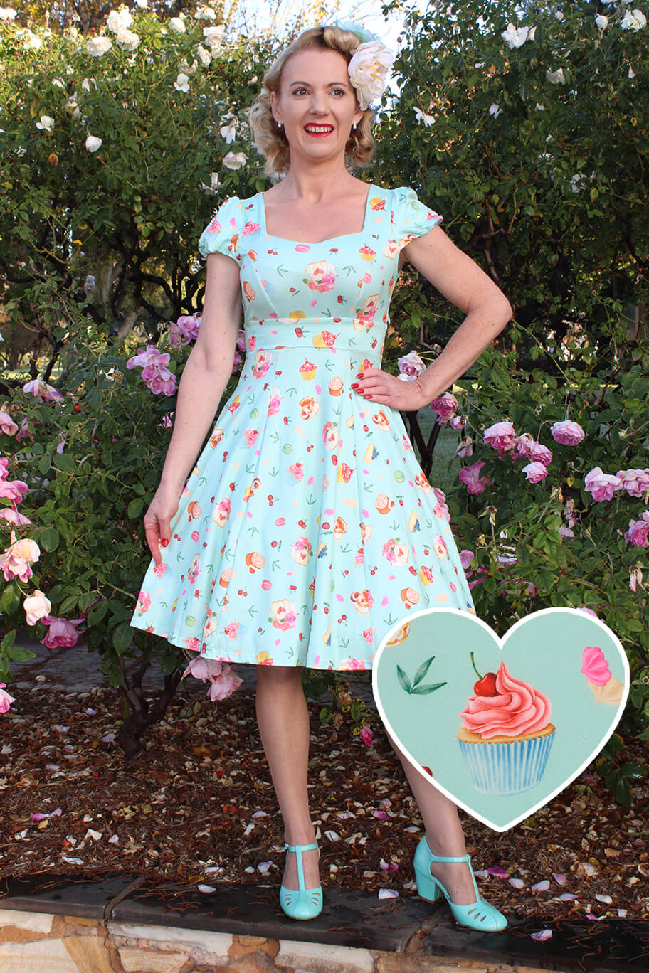 Claudia Sleeved Dress In Pastel Tea Cake Print