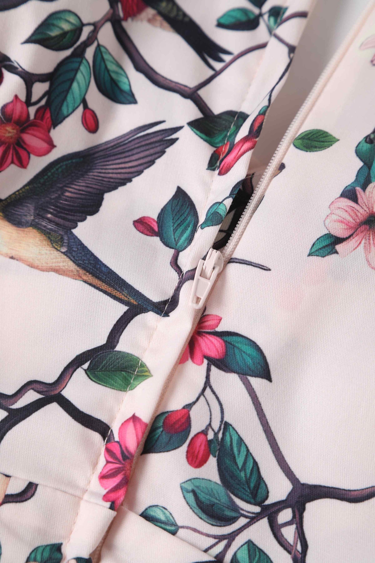 May Crossover Bust Circle Dress In White Bird Print