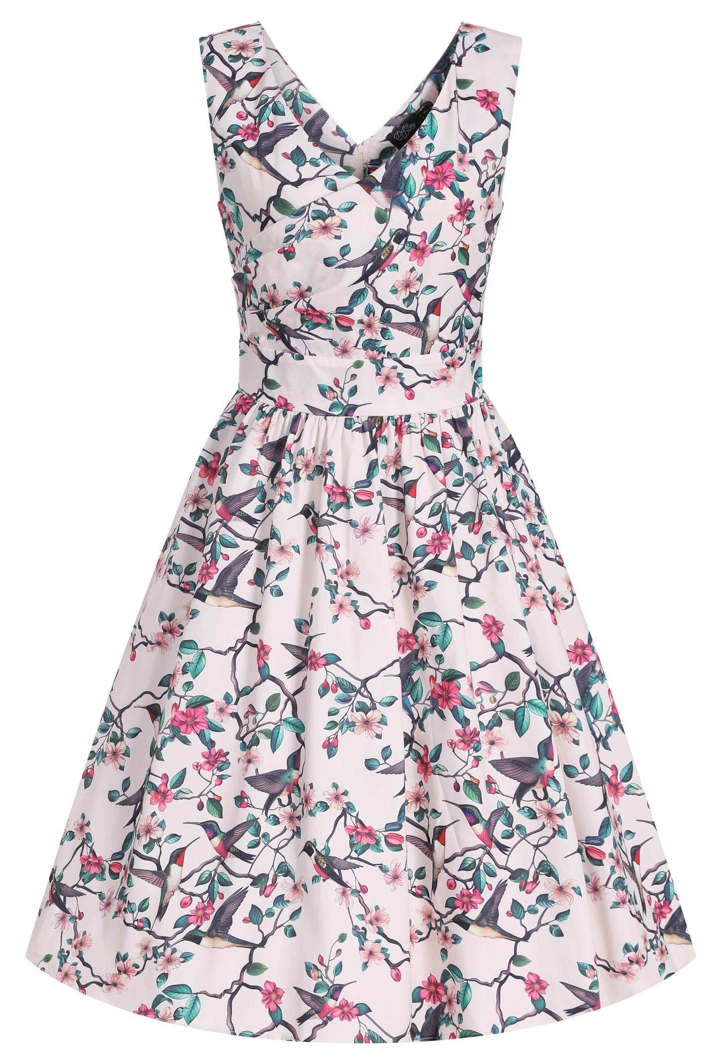 May Crossover Bust Circle Dress In White Bird Print