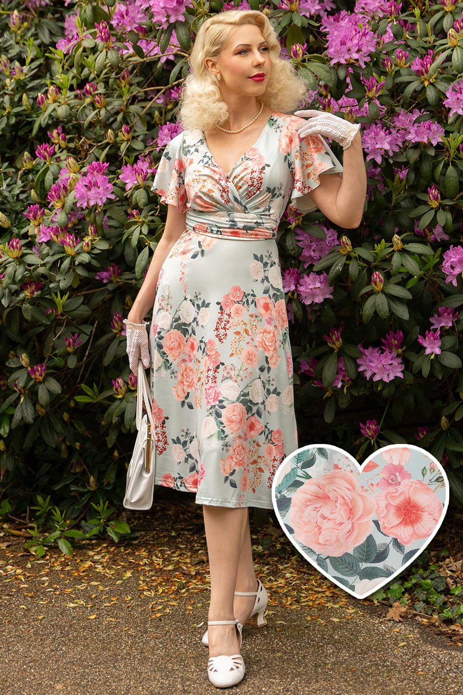 Donna Crossover Bust Mint Green Floral Dress