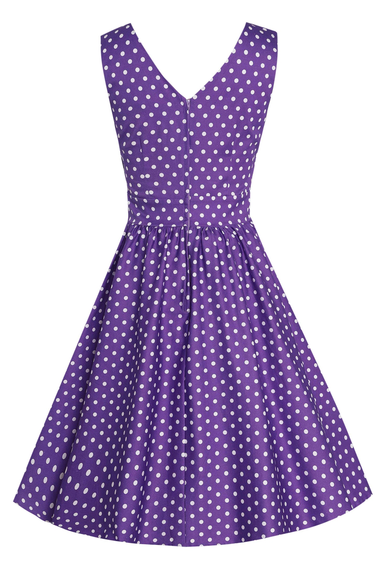 May Crossover Bust Purple White Polka Dot Dress