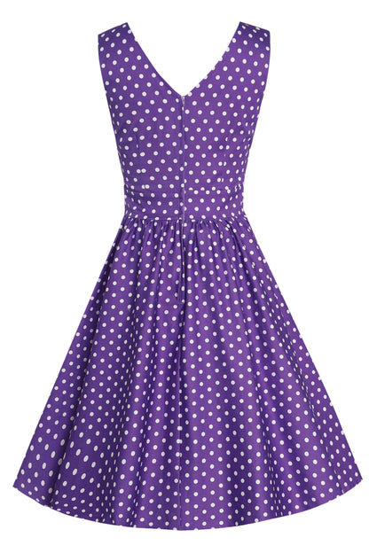 May Crossover Bust Purple White Polka Dot Dress
