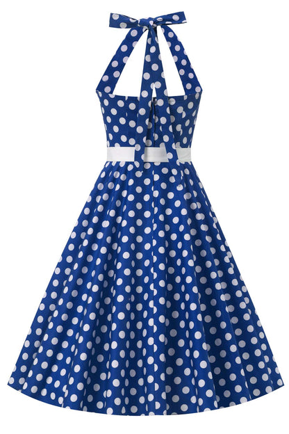 Daisy Dark Blue Polka Dot Halter Dress