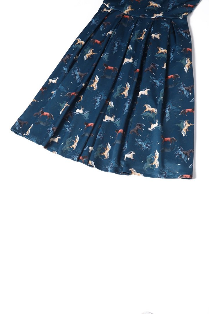 Amanda Dark Blue Horse Swing Dress