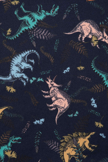 Amanda Multi-coloured Dinosaurs in Navy Blue Flared Dress