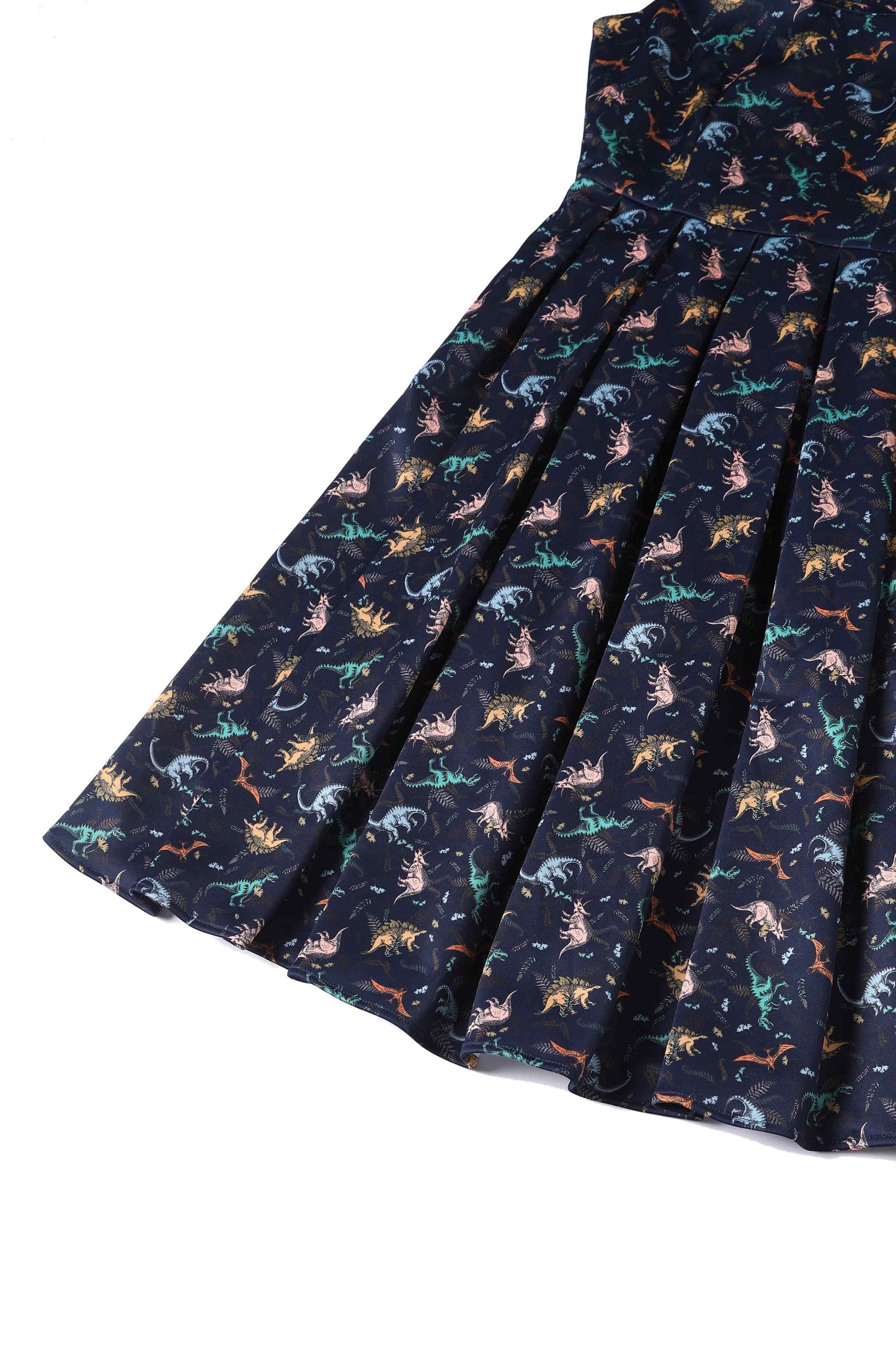 Amanda Multi-coloured Dinosaurs in Navy Blue Flared Dress