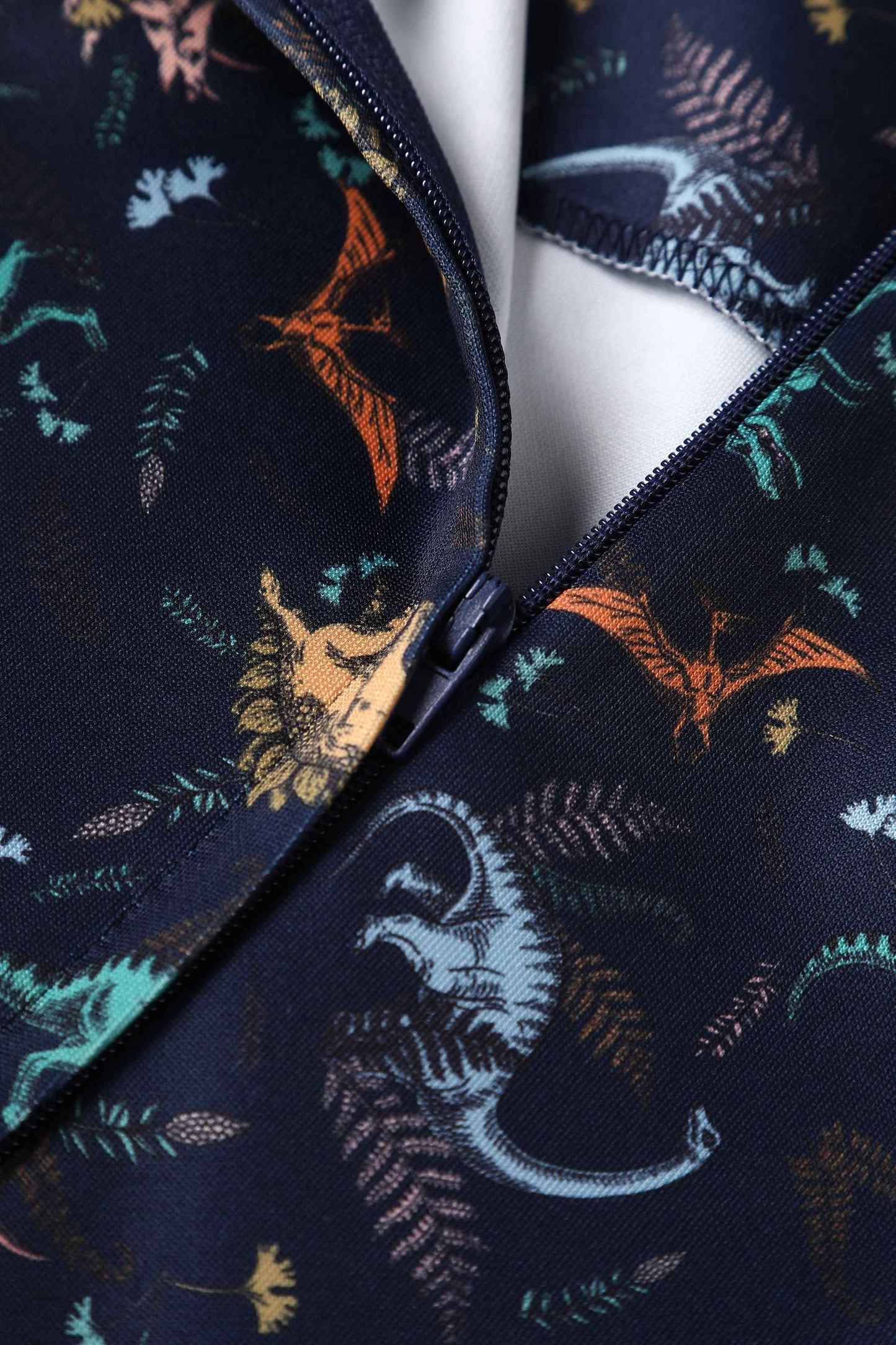 Amanda Multi-coloured Dinosaurs in Navy Blue Flared Dress