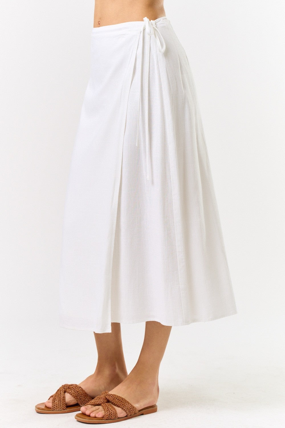 Seraphine High Waist Wrap Midi Skirt White