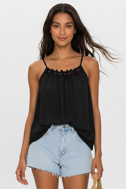 Josephine Sleeveless Pleated Top Black