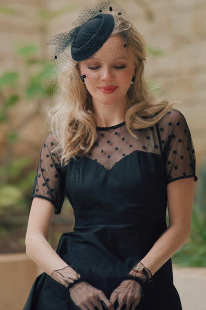 Elizabeth II Short Sleeved Polka Dot Mesh Dress