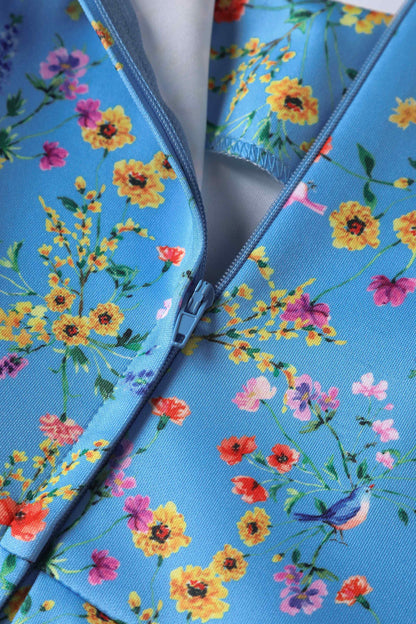 Amanda Blue Floral Flared Dress