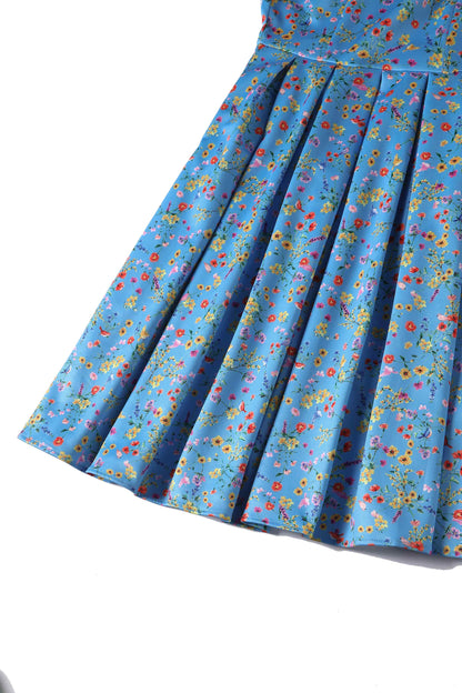 Amanda Blue Floral Flared Dress