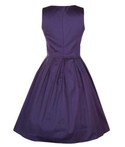 Lola Stylish 50's Retro Swing Dress With Pockets in Plain Blue