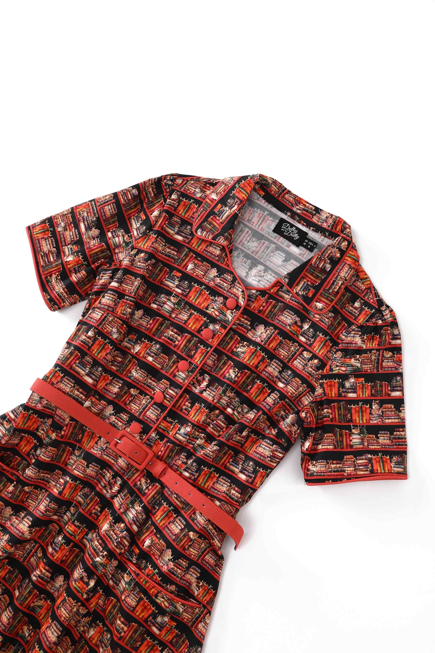 Mabel Midi Shirt Dress In Sleepy Cat Book Print