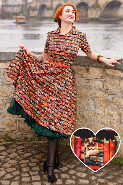 Mabel Midi Shirt Dress In Sleepy Cat Book Print