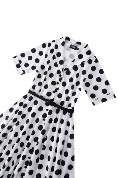Mollie Monochrome Full Circle Shirt Dress In Polka Dots