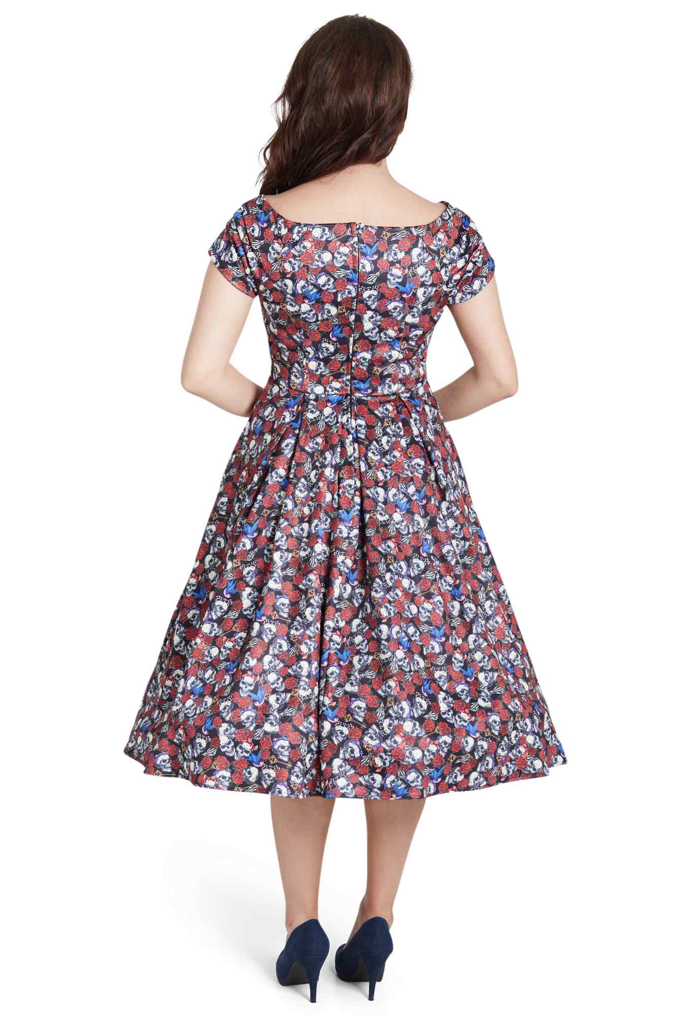 Lily Off Shoulder 50s Rockabilly Skull Dress