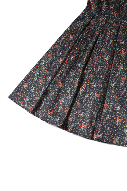Lily Owl & Deer Off Shoulder Dress In Dark Green