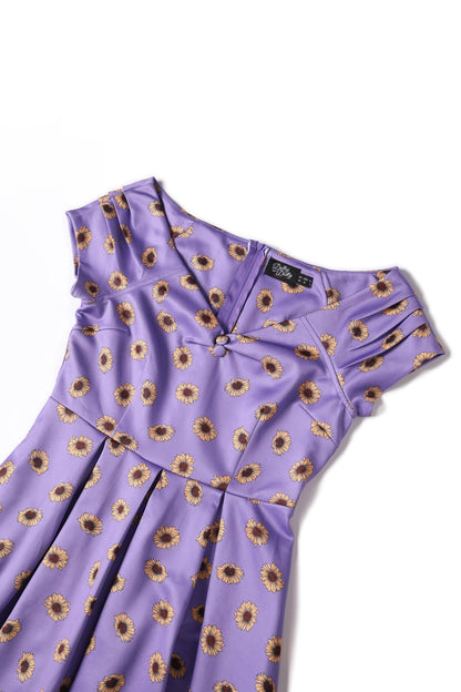Lily Purple Off Shoulder Dress With Yellow Sunflowers