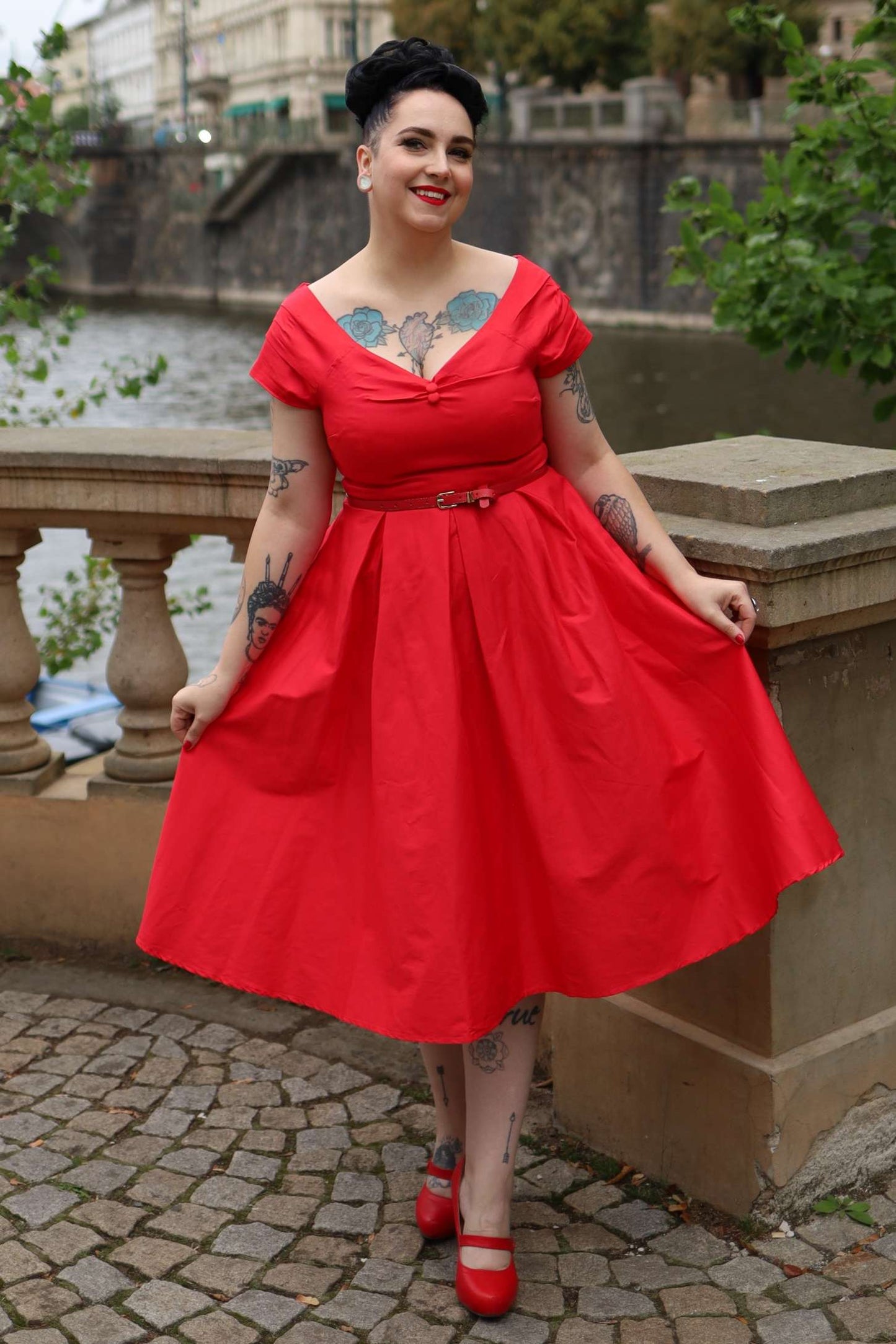 Lily Red Off Shoulder Midi Dress