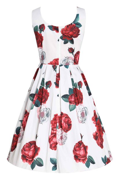 Amanda Red Peony Swing Dress In White