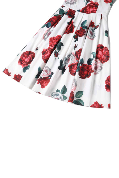 Amanda Red Peony Swing Dress In White