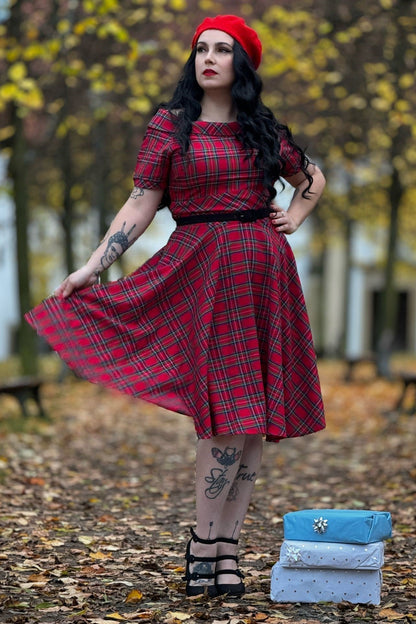 Darlene Retro Highland Red Tartan Circle Dress