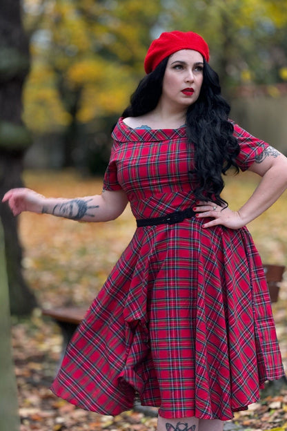 Darlene Retro Highland Red Tartan Circle Dress