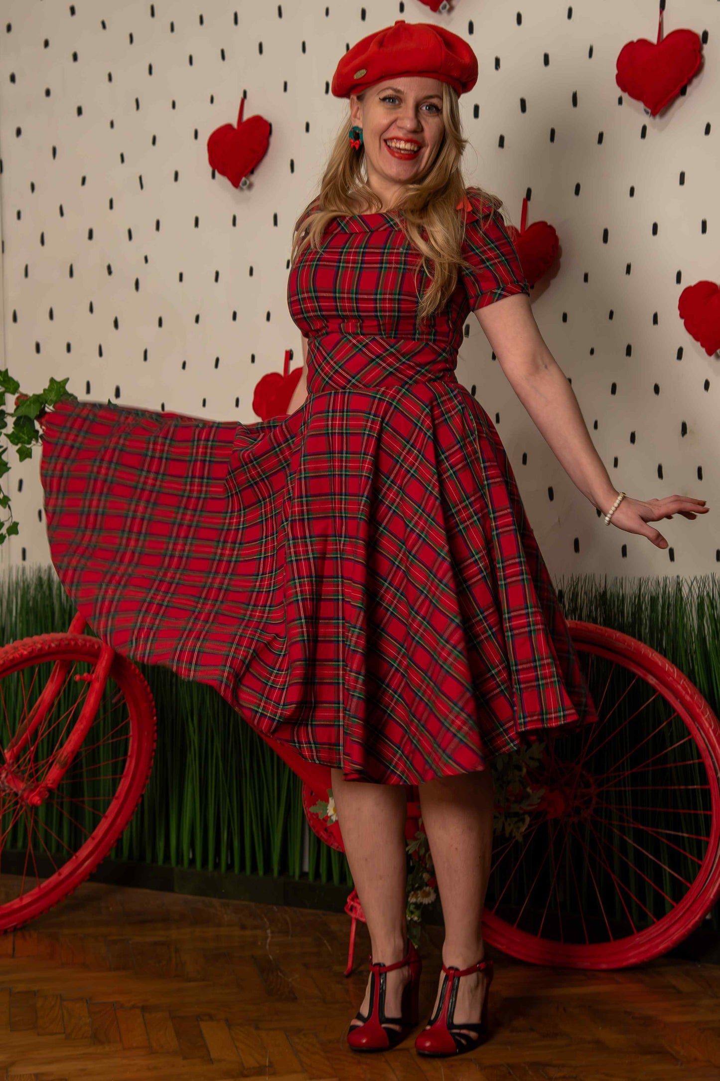 Darlene Retro Highland Red Tartan Circle Dress