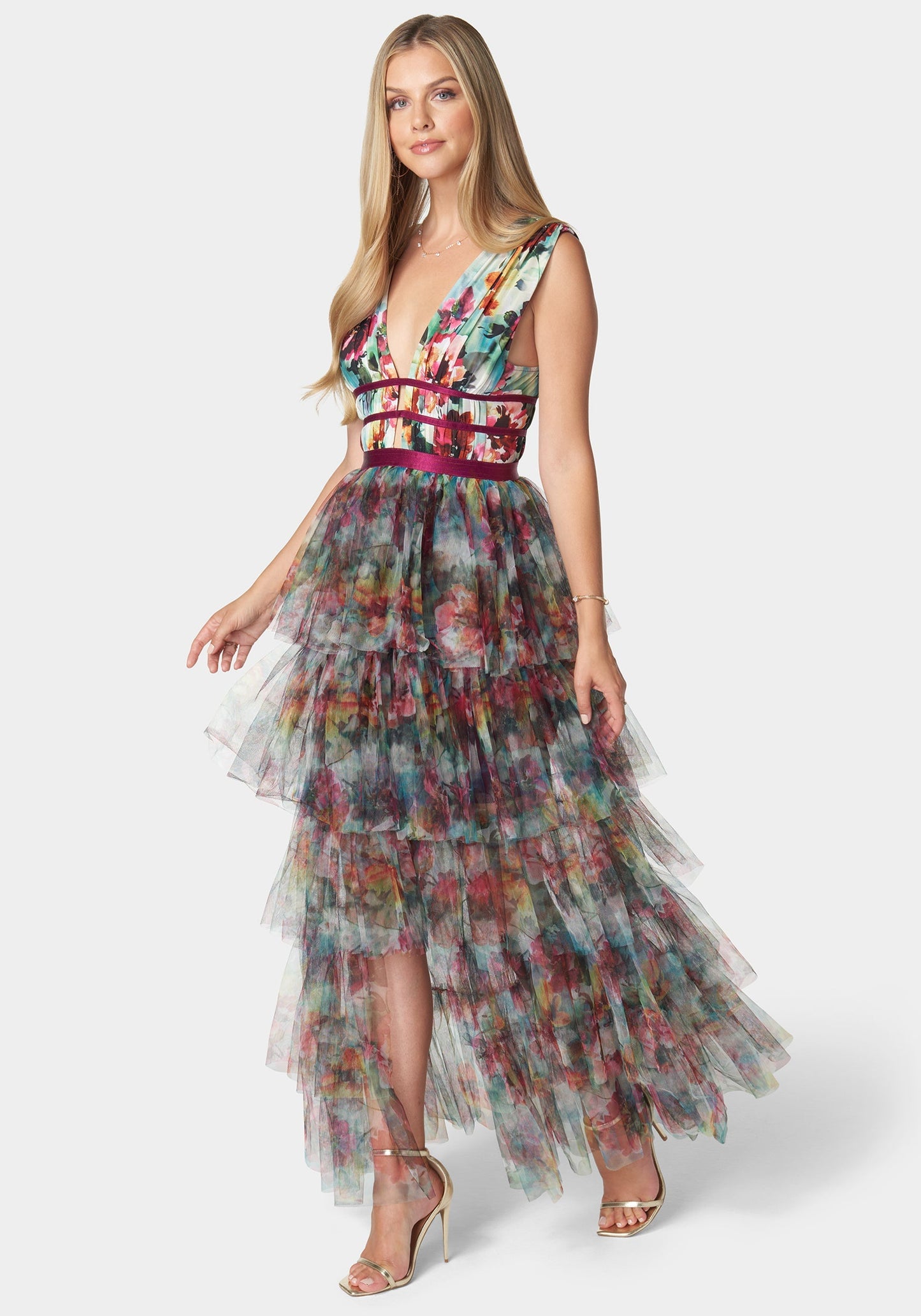 Tiered High Low Mesh Dress