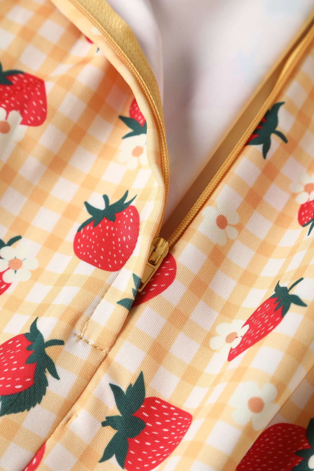 Amanda Strawberry Yellow Gingham Flared Dress