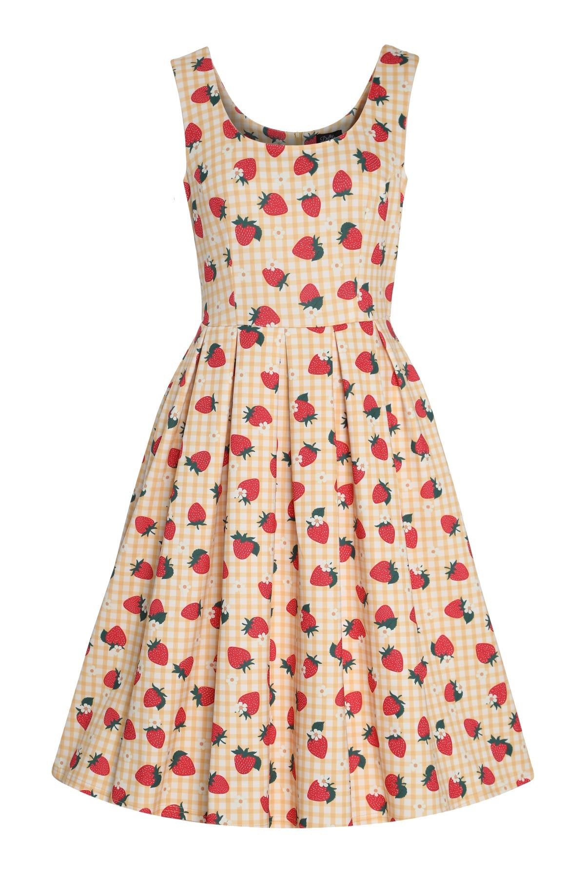 Amanda Strawberry Yellow Gingham Flared Dress