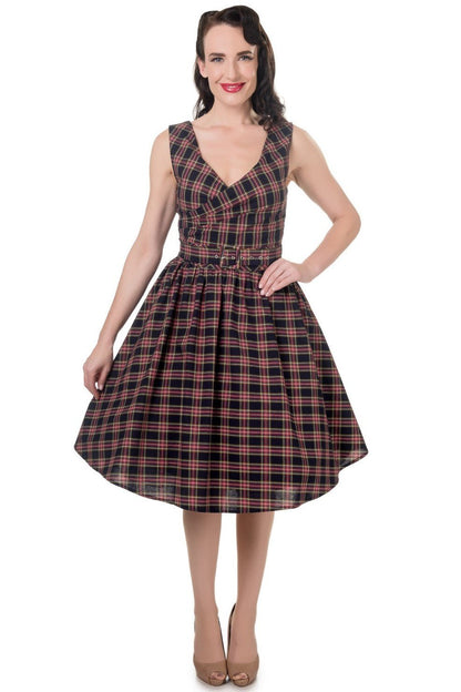 May Stylish V-neck Vintage Inspired Swing Dress in Navy Blue-Red