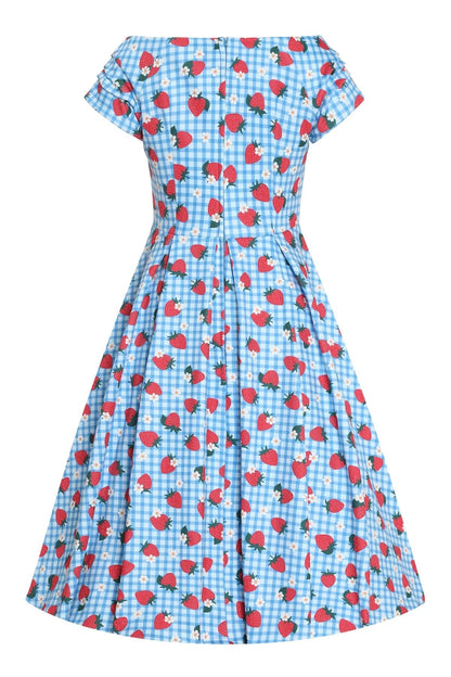 Lily Summer Strawberry Blue Gingham Dress