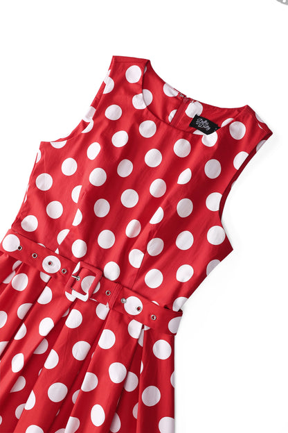 Helen Cotton Midi Dress In Red Spot Print