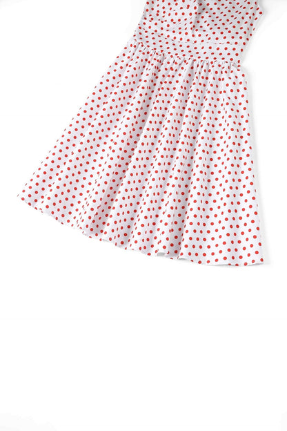 May V Neck White and Red Polka Dot Dress
