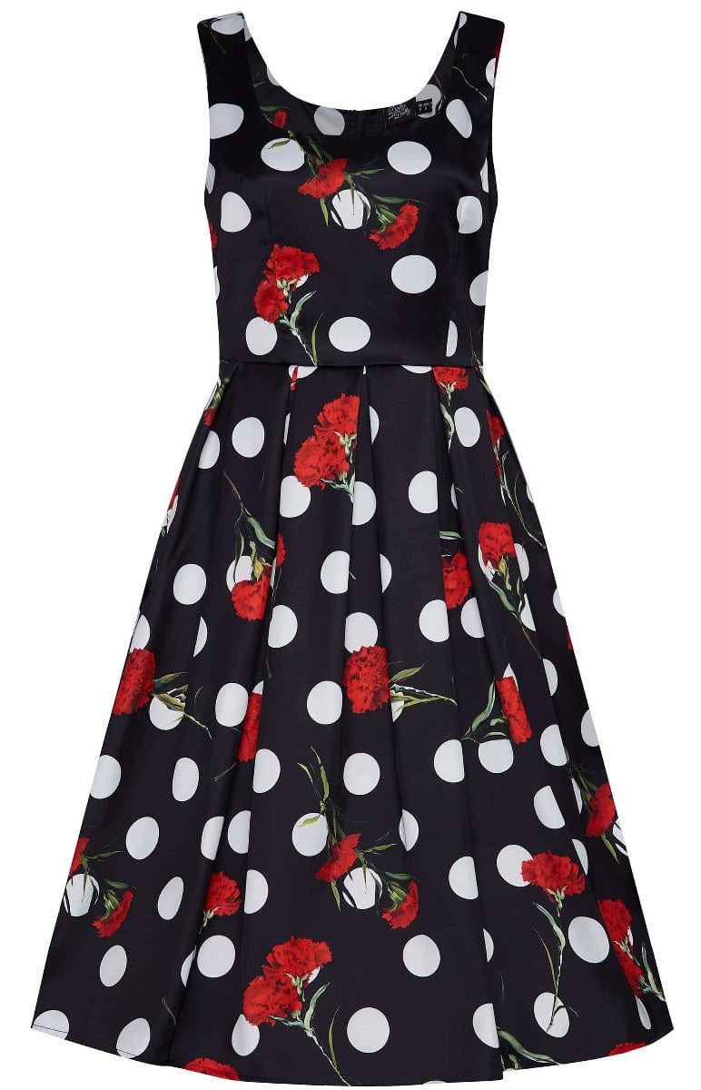 Amanda Floral Polka Dot Swing Dress in Black-Red