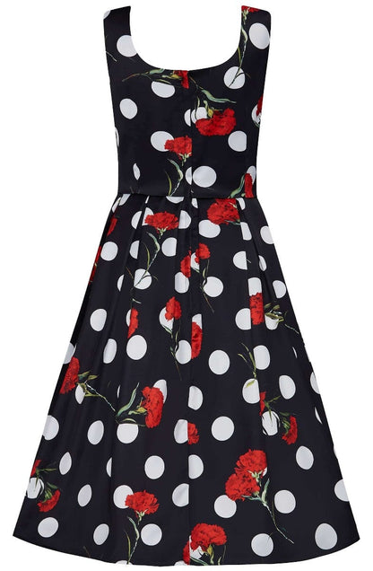 Amanda Floral Polka Dot Swing Dress in Black-Red