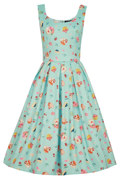 Amanda 50's Afternoon Tea Dress In Blue Cake Print