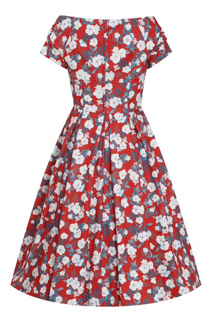 Lily White Rose Off Shoulder Dress In Red