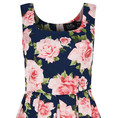 Amanda Blue & Pink Roses Swing Dress