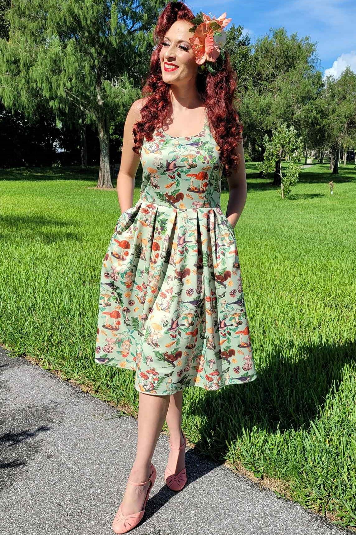 Amanda Woodland Flared Dress In Tea Green